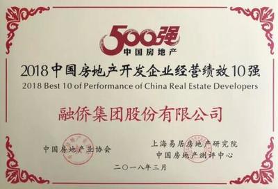 融僑集團(tuán)榮膺2018中國房企28強(qiáng),全國經(jīng)營績效第2位